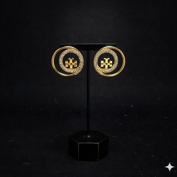 Tory Burch Jewelry - Tory Burch pave gold icon earrings